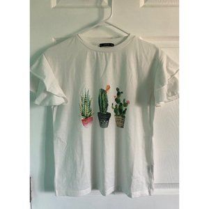 Girls Large White Shirt W/ Ruffle Sleeves